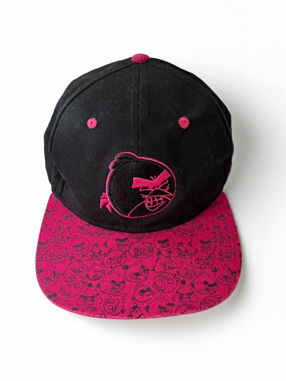 Angry Birds Snapback Cap Black and Pink Embroidered Red Character Patterned Brim